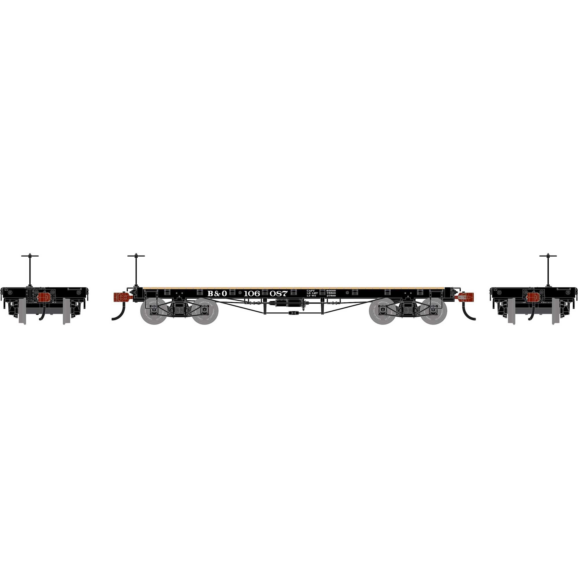PREORDER Athearn HO 3093 36 Flat Car, Baltimore & Ohio #106087