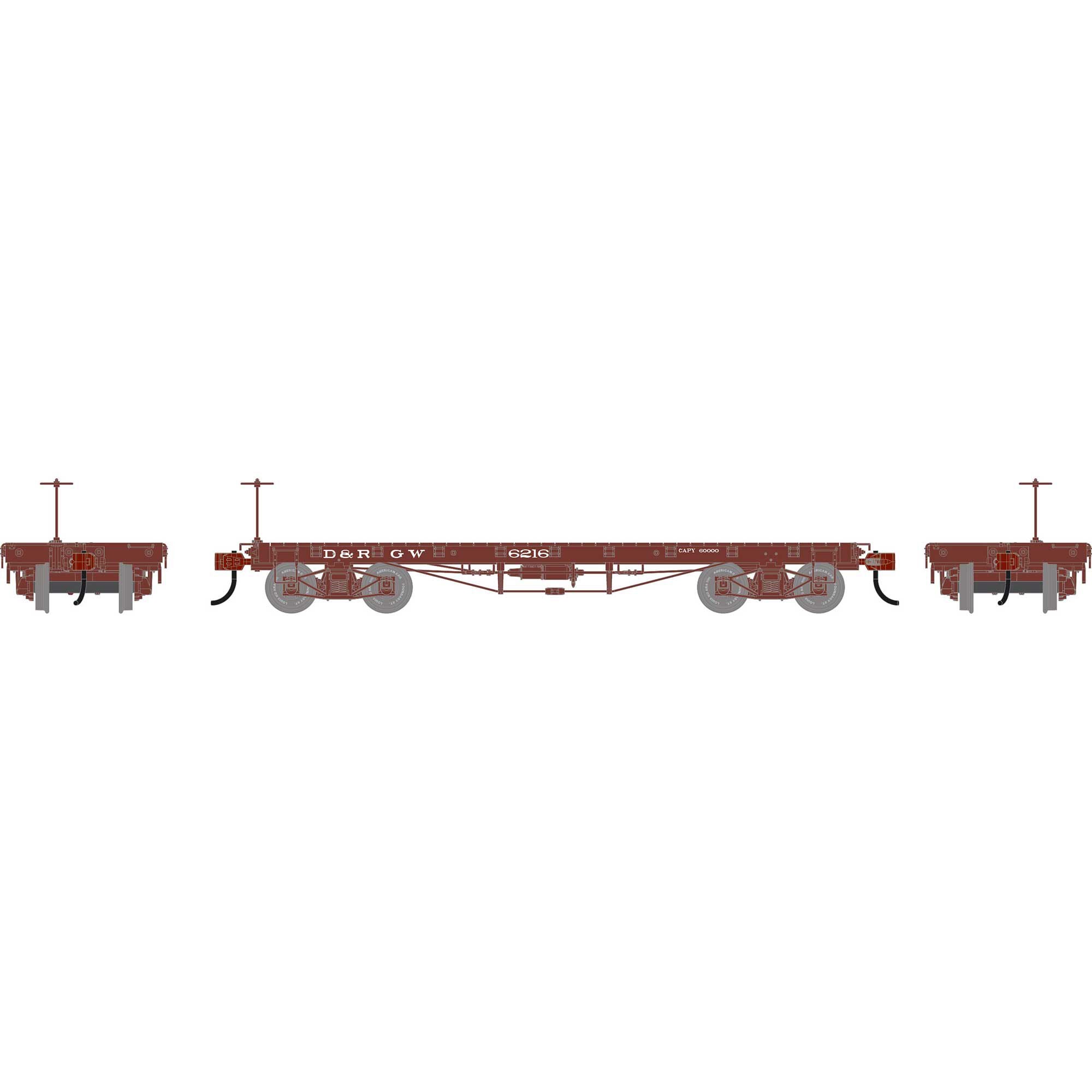 PREORDER Athearn HO 3104 36 Flat Car, Denver & Rio Grande Western #6216