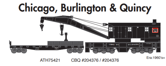 Athearn ATH75421 HO 200T Crane/Tender, CB&Q #204376/204376