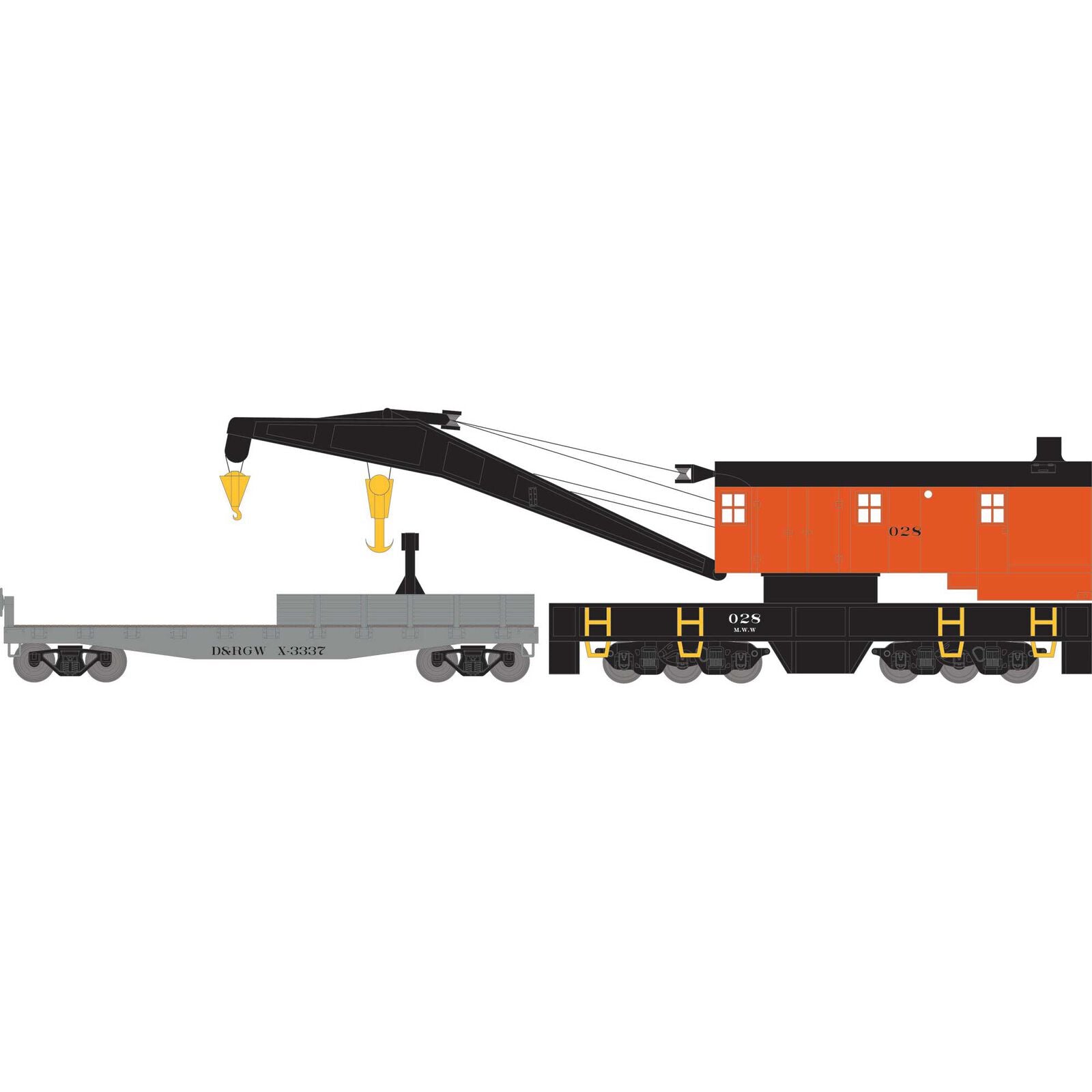 Athearn HO 75423 200-Ton Crane/Tender, Denver and Rio Grande Western #28/X-3338