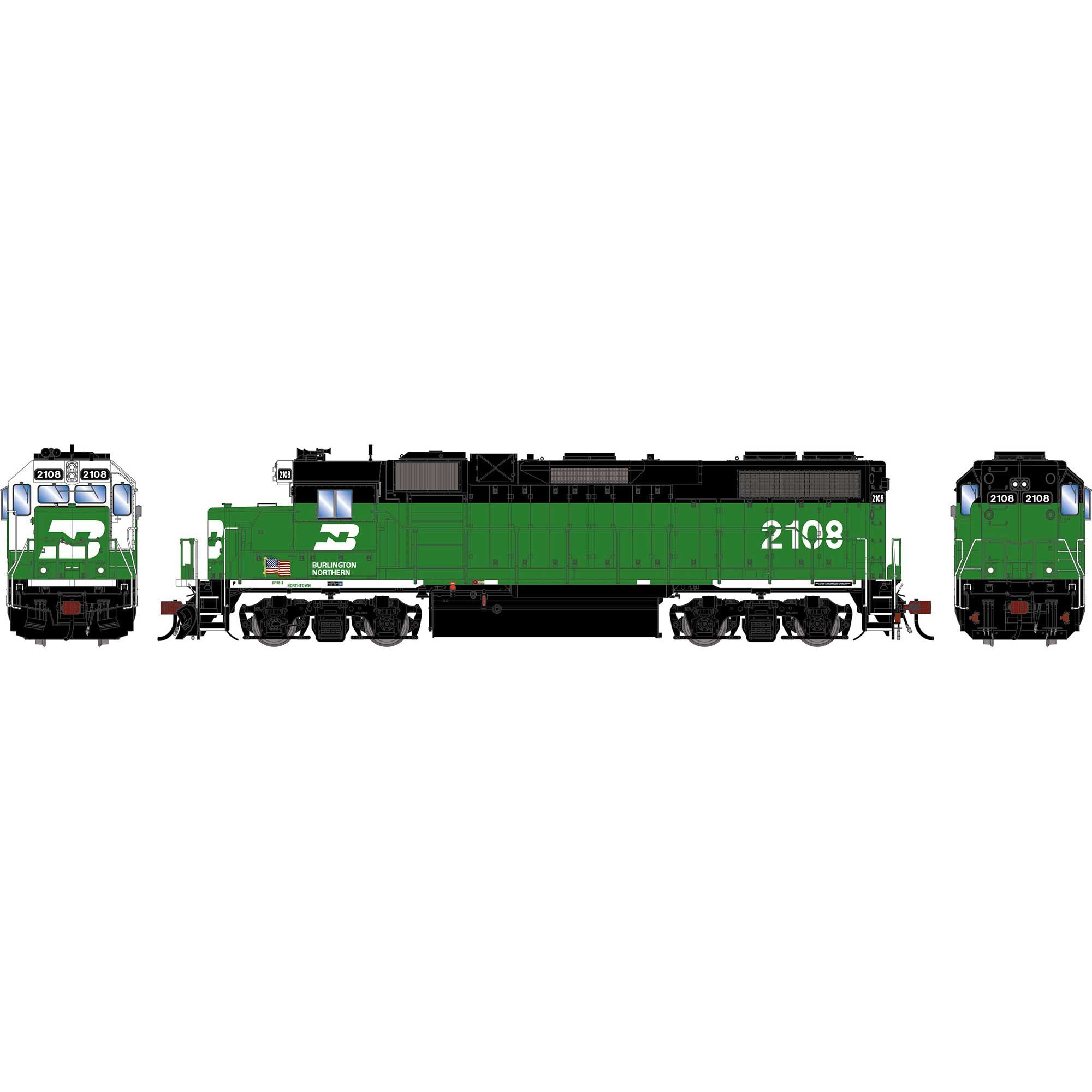 PREORDER Athearn Genesis HO G2668 GP38-2 Diesel Locomotive, Burlington Northern #2108 (DCC & Sound Equipped)