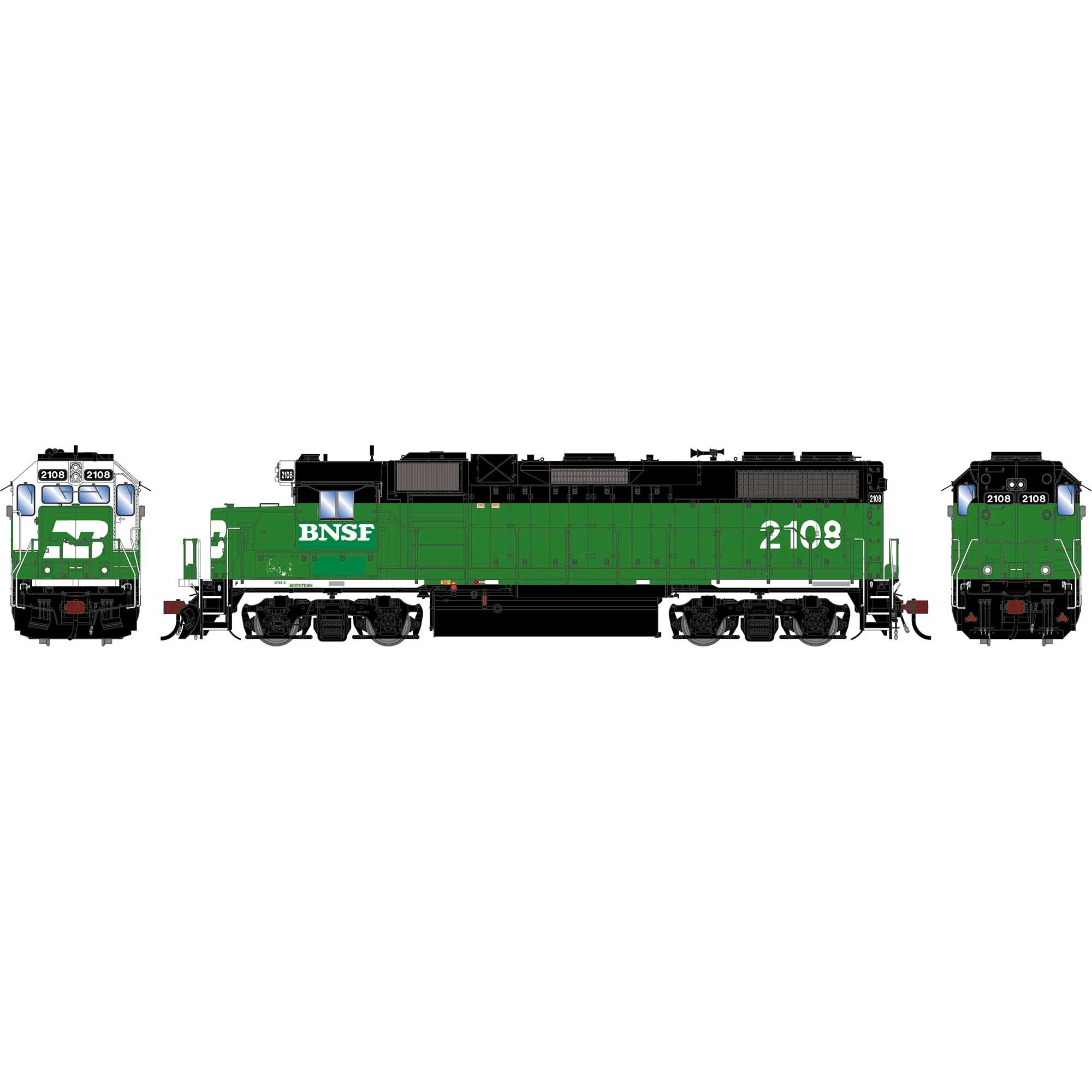 PREORDER Athearn Genesis HO G2670 GP38-2 Diesel Locomotive, Burlington Northern Santa Fe Ex-BN Patched #2108 (DCC & Sound Equipped)