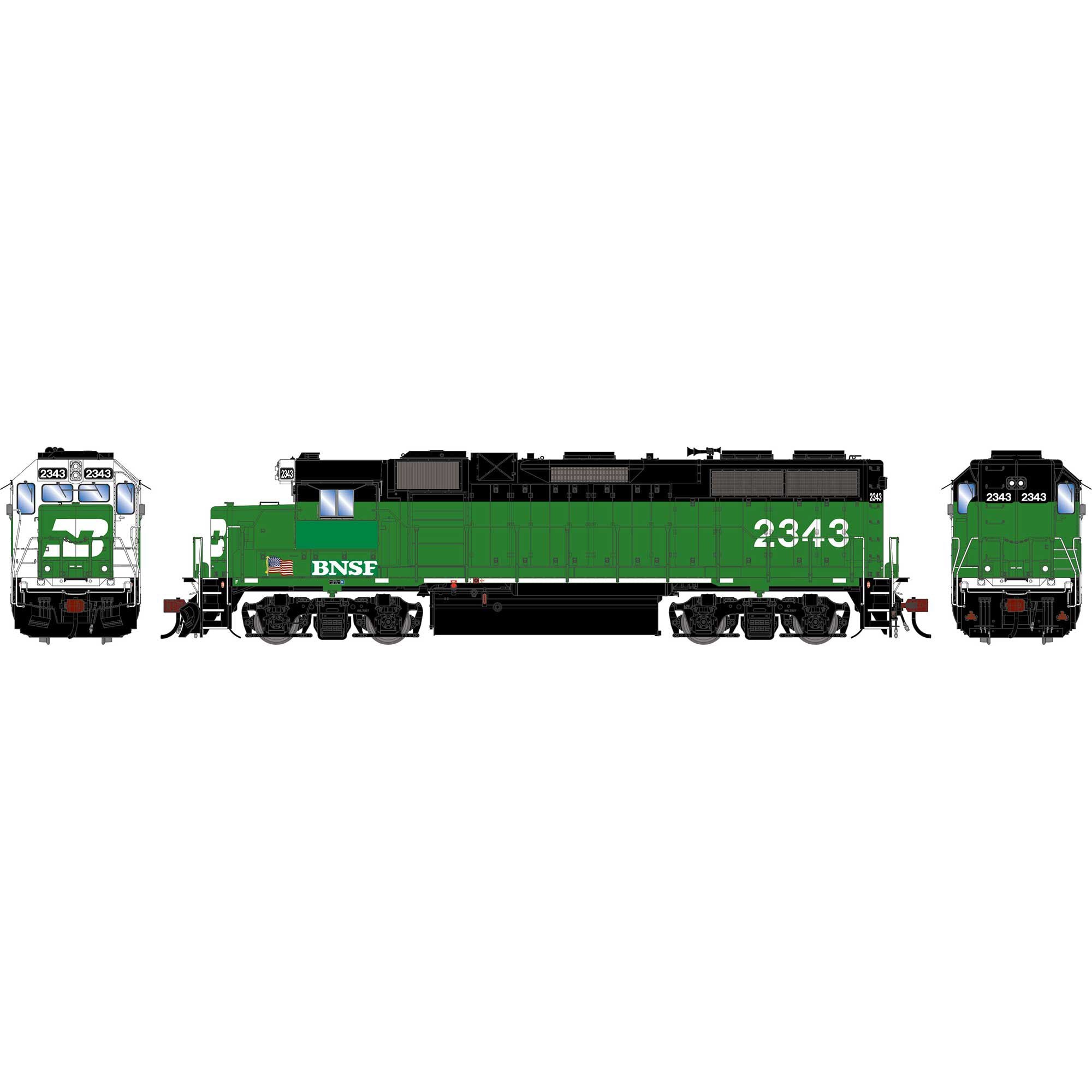 PREORDER Athearn Genesis HO G2671 GP38-2 Diesel Locomotive, Burlington Northern Santa Fe Ex-BN Patched #2343 (DCC & Sound Equipped)
