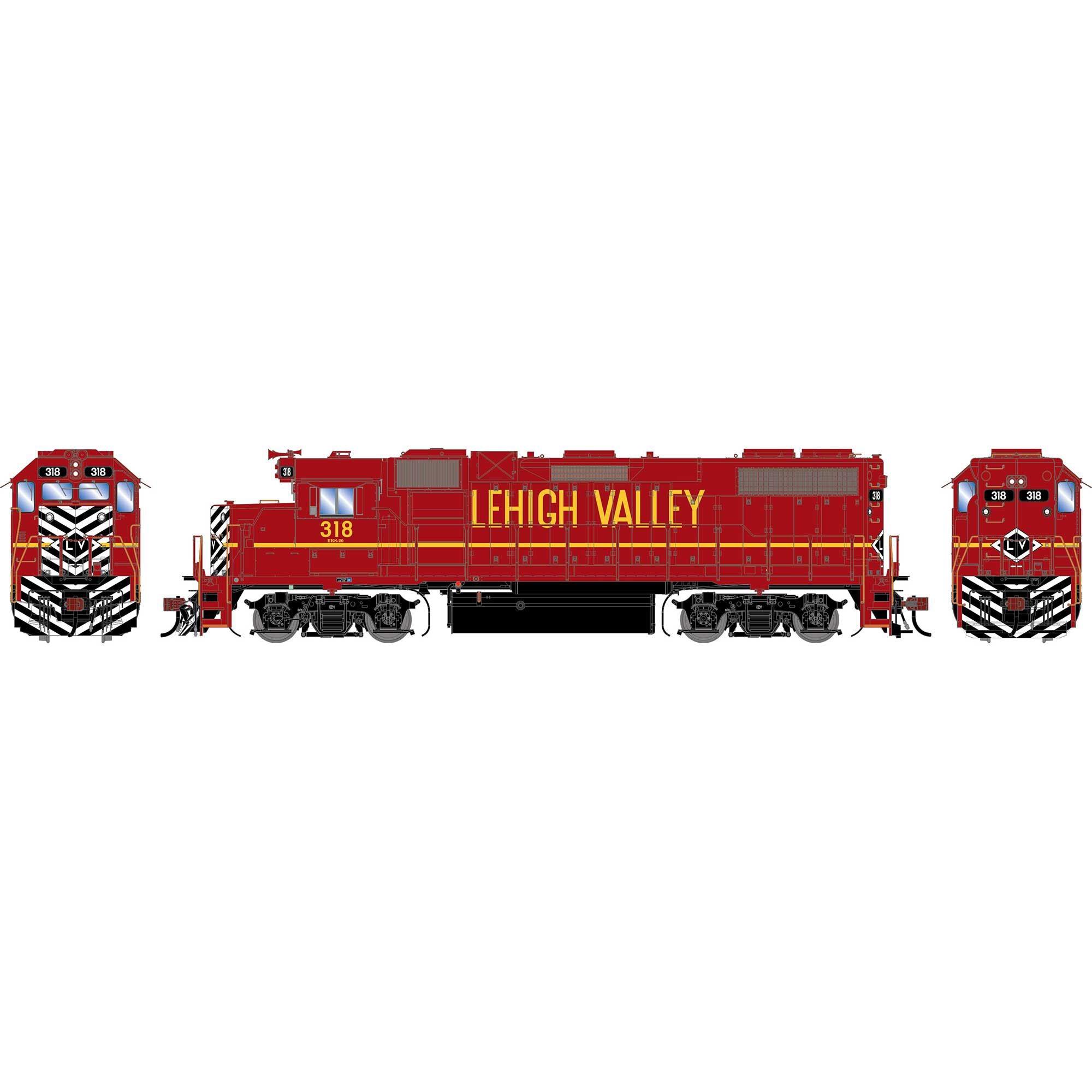PREORDER Athearn Genesis HO G2696 GP38-2 Diesel Locomotive, Lehigh Valley #318 (DCC & Sound Equipped)