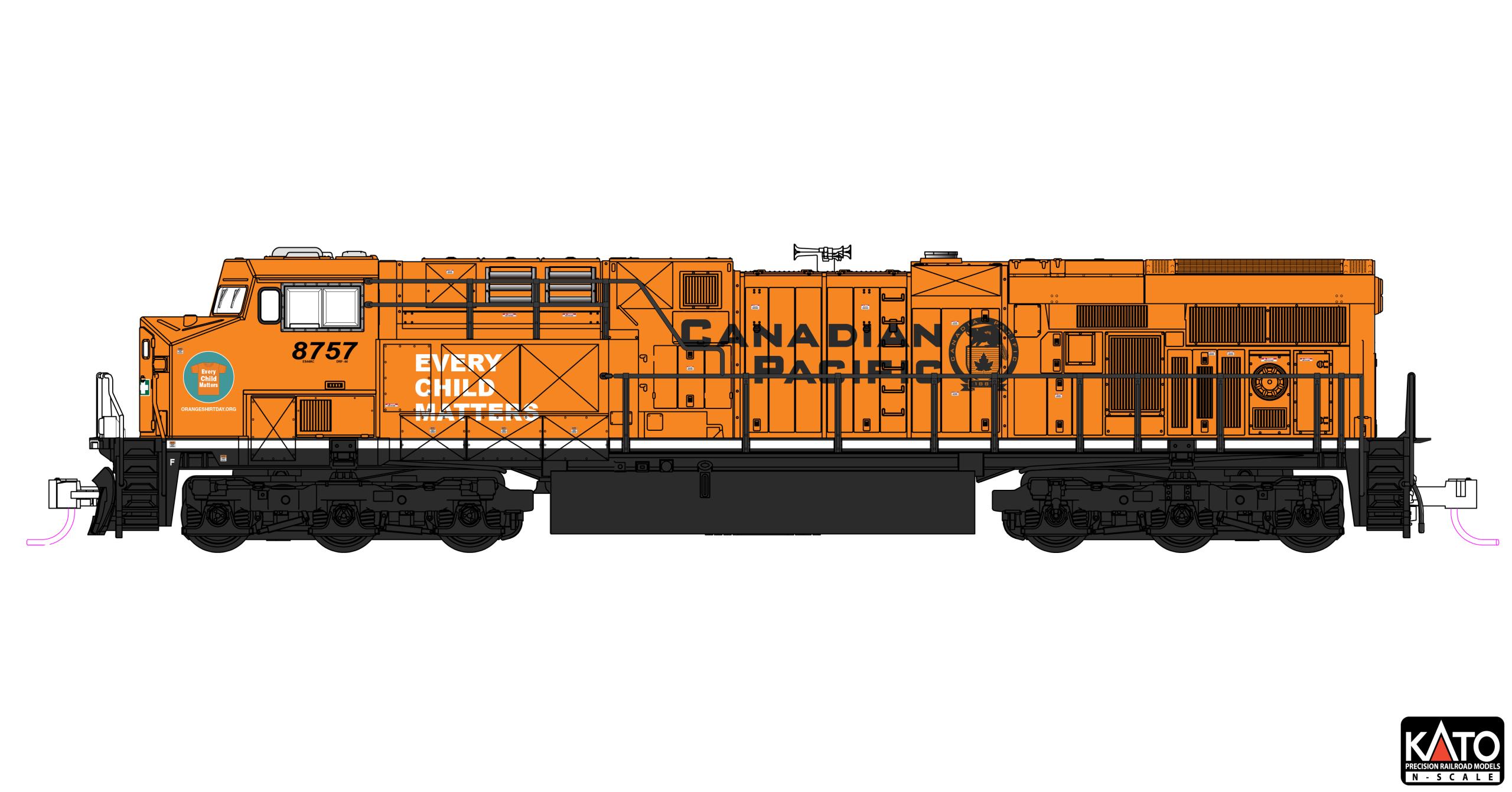 PREORDER Kato N 1768960DCC ES44AC Diesel Locomotive, Canadian Pacific (Every Child Matters) #8757 (DCC Equipped)