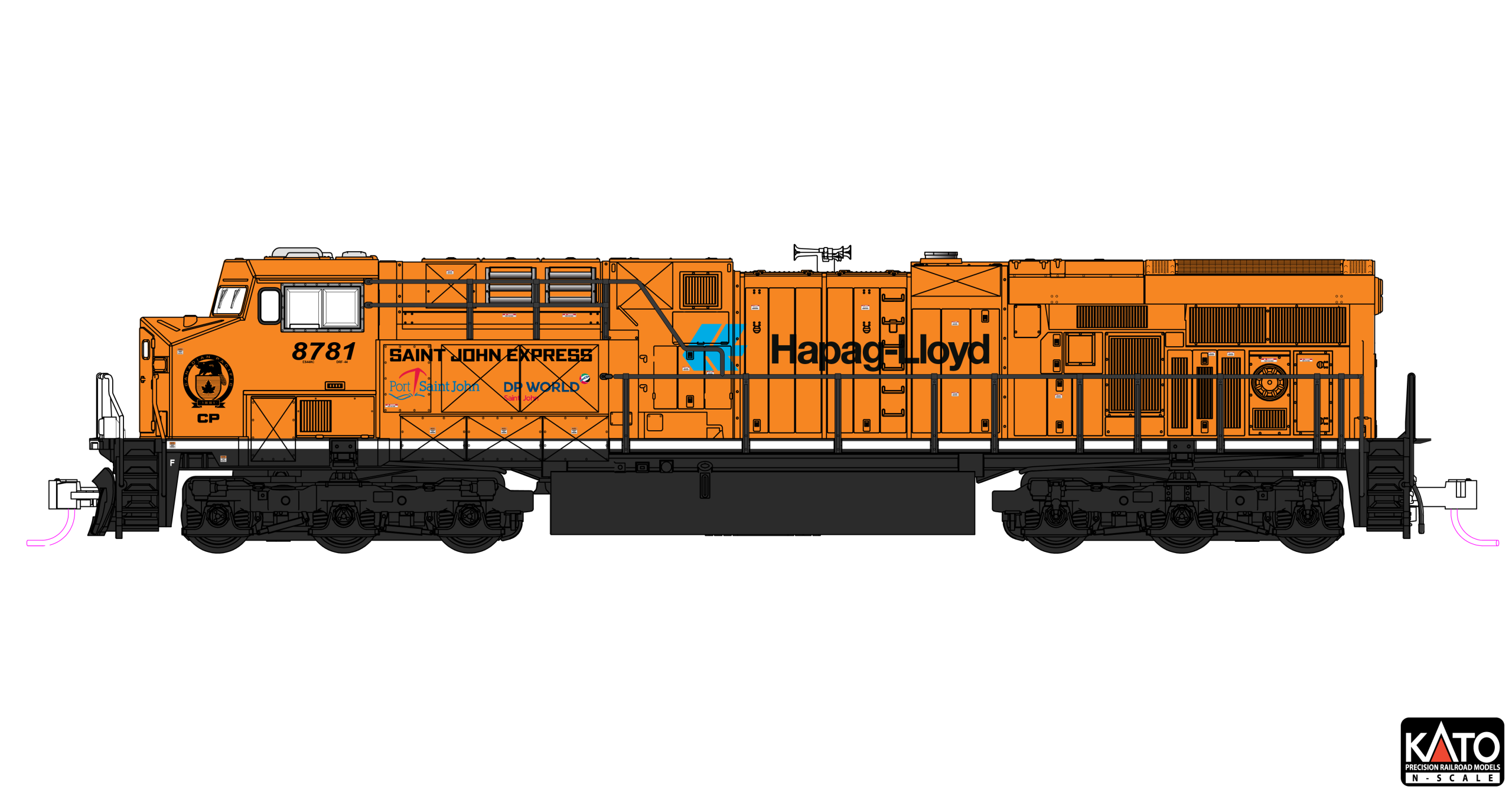 PREORDER Kato N 1768961S ES44AC Diesel Locomotive, Canadian Pacific (Hapag-Lloyd) #8781 (DCC & Sound Equipped)