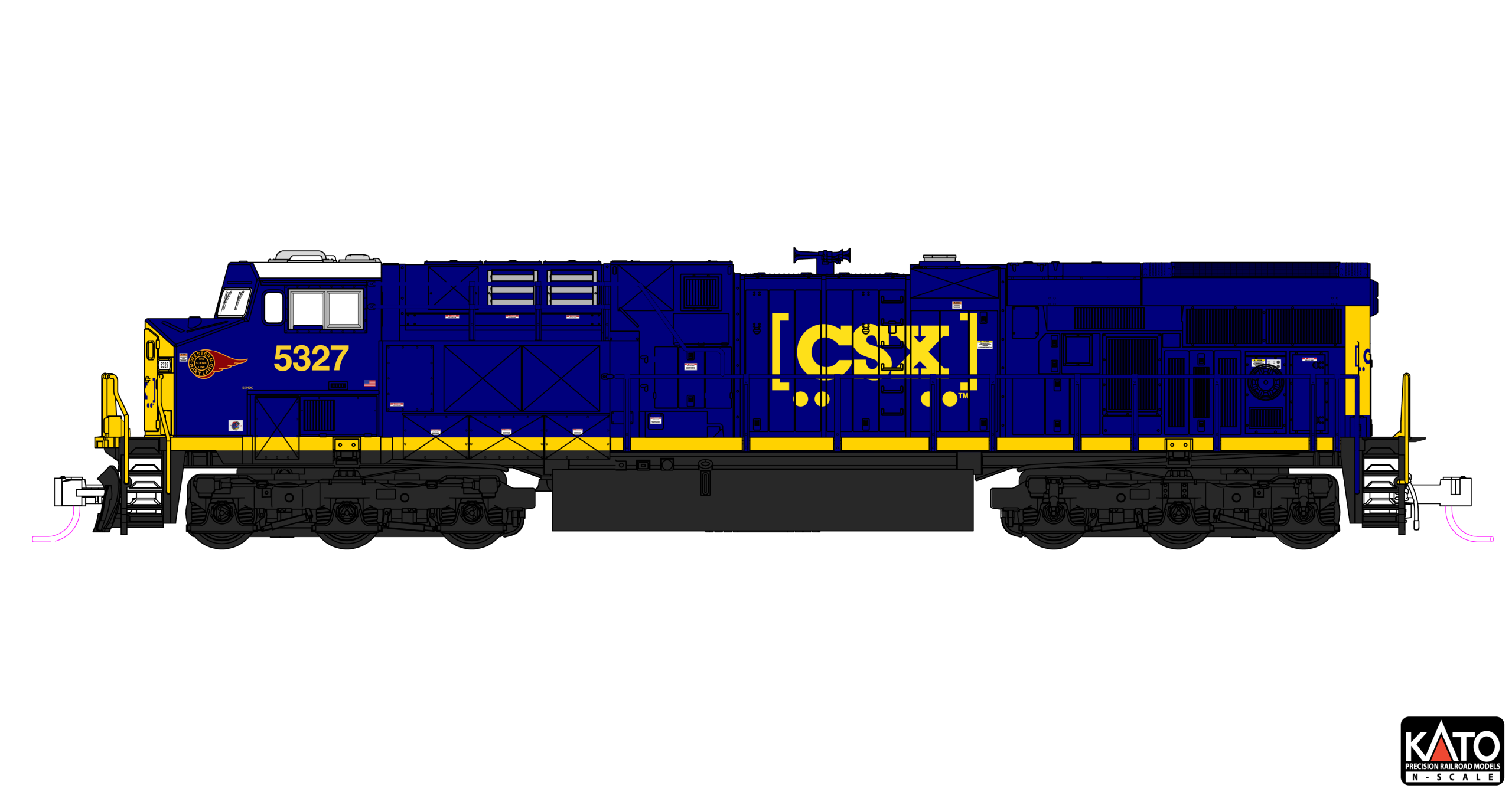 PREORDER Kato N 1768962DCC ES40DC Diesel Locomotive, CSX (Western Maryland) #5327 (DCC Equipped)