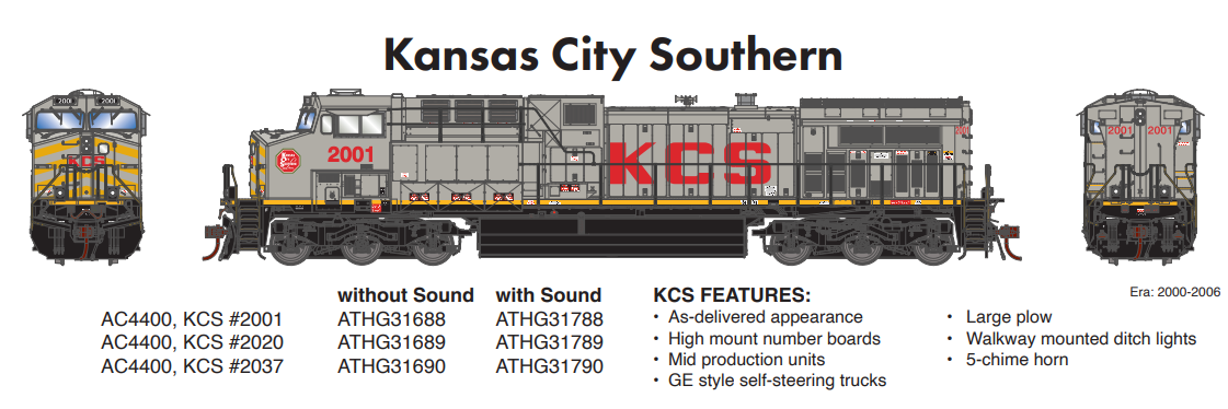 Athearn Genesis ATHG31789 HO AC4400CW w/DCC & Sound, KCS #2020