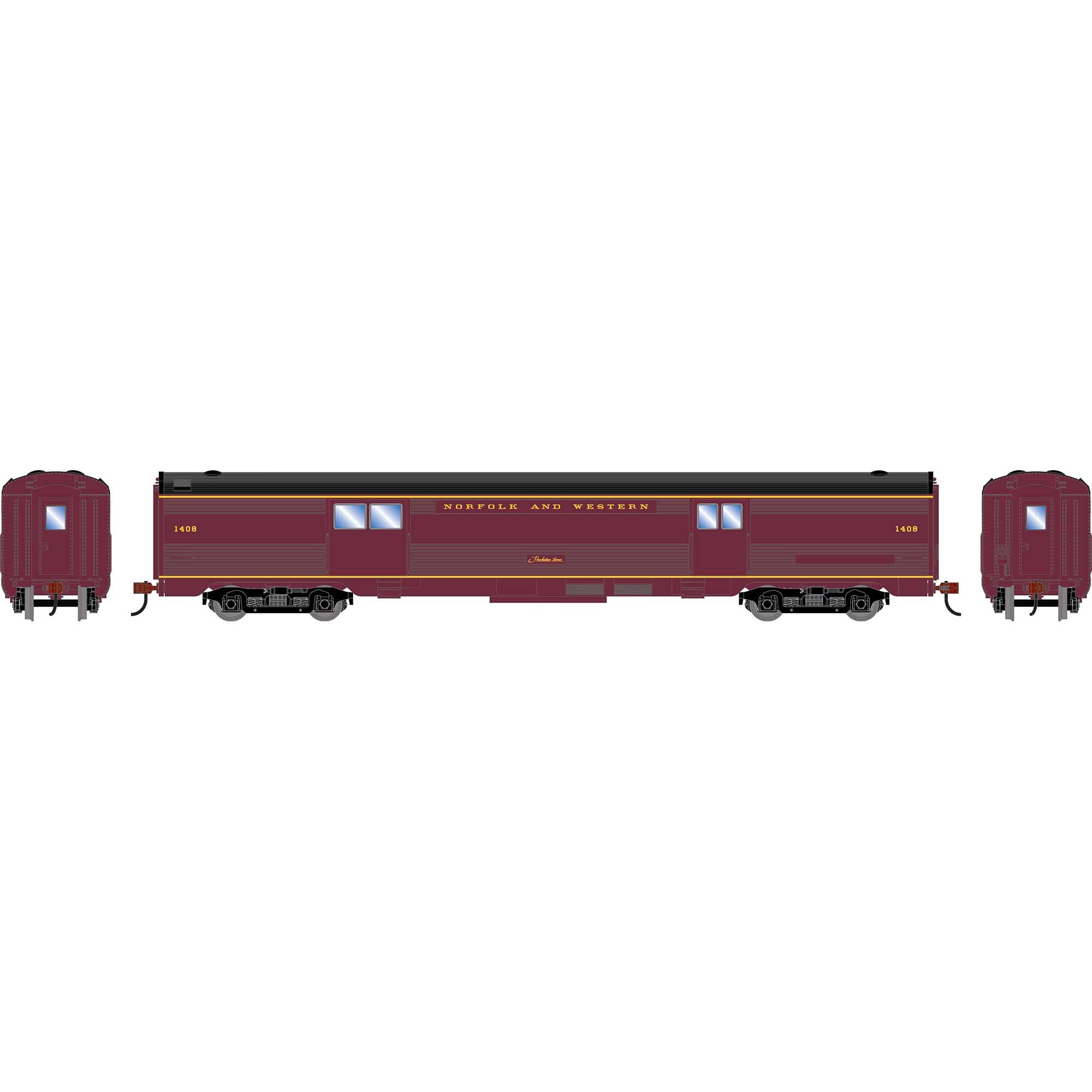 PREORDER Roundhouse HO 3532 Streamline Baggage Car, Norfolk & Western #1408