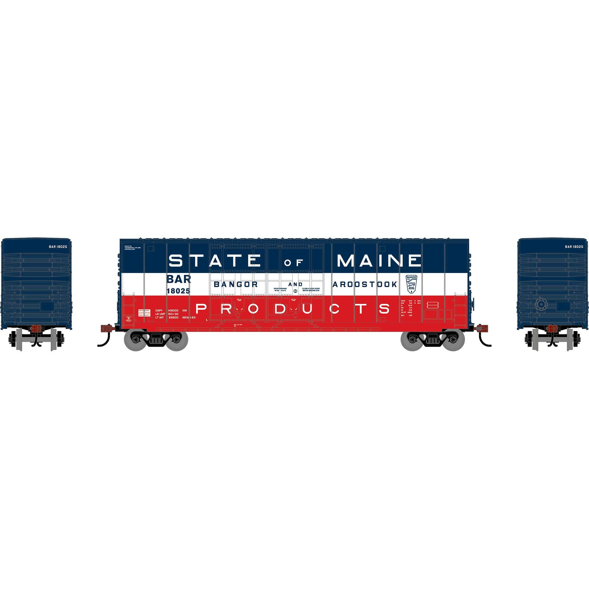 PREORDER Roundhouse HO 3565 50 High-Cube Smooth Side Box Car, Bangor & Aroostook Legendary Liveries #18025