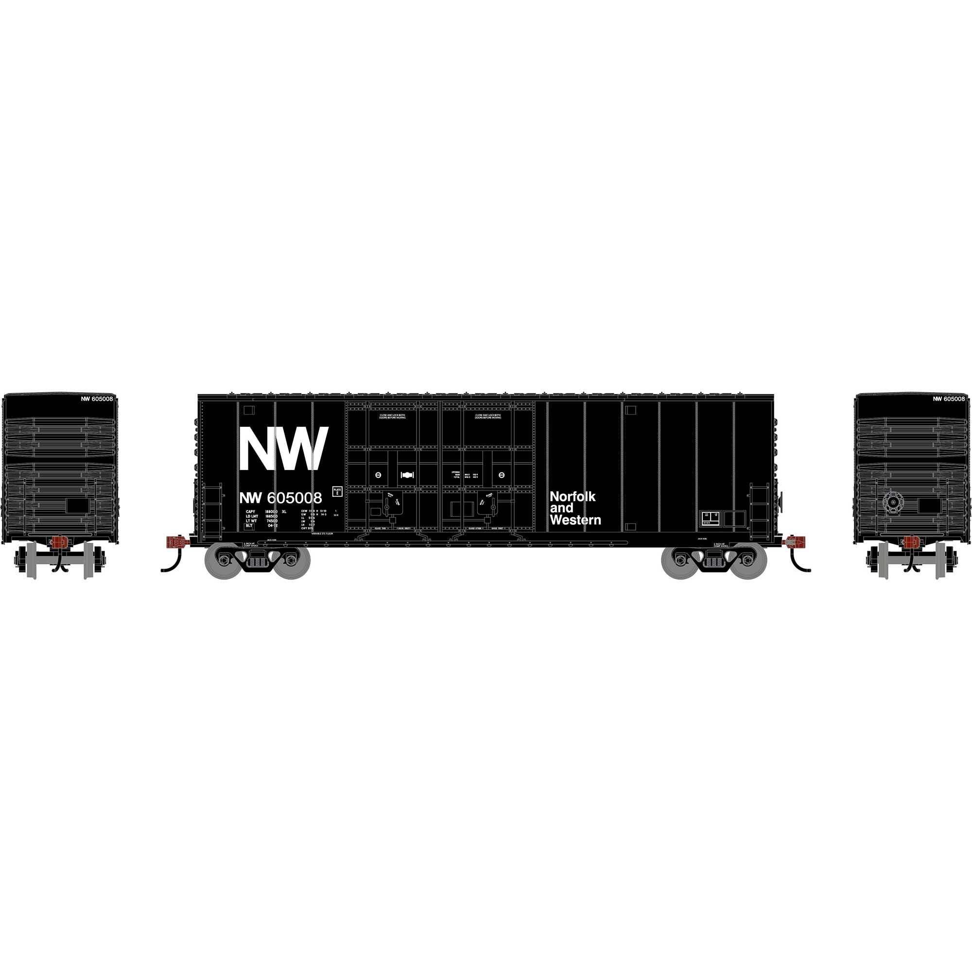 PREORDER Roundhouse HO 3572 50 High-Cube Smooth Side Box Car, Norfolk & Western #605008
