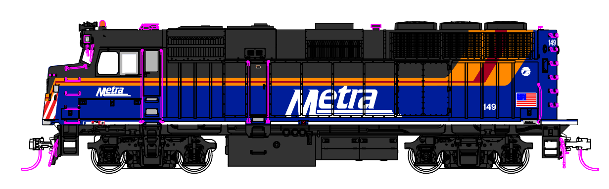 PREORDER Kato HO F40PH with Ditch Lights, Chicago Metra New Paint #149 (DCC Equipped)
