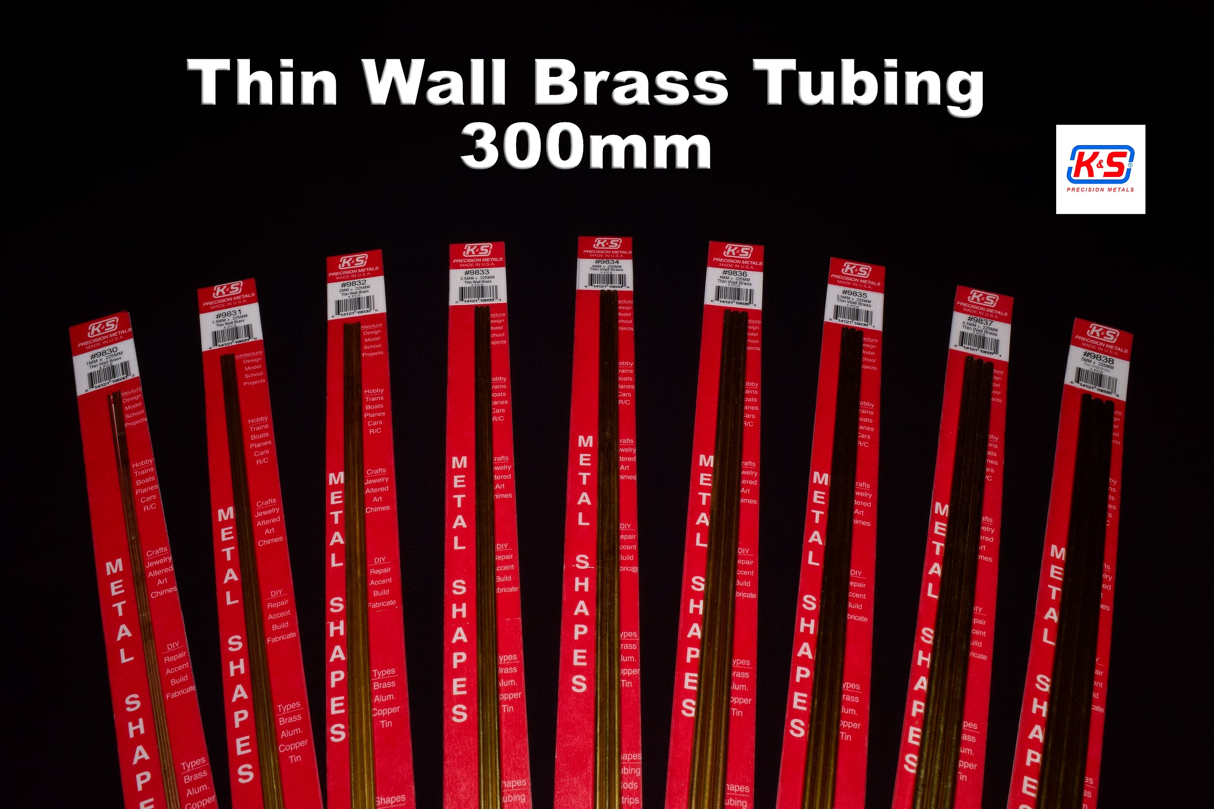 K&S 2mm OD Thin Wall Brass Tube 300mm (Pack of 4)