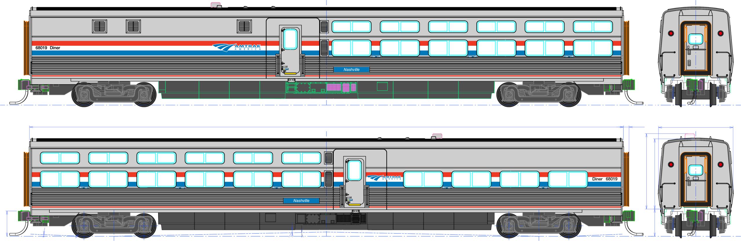 PREORDER Kato HO Viewliner II Diner, Amtrak Phase III Harrisburg #68012