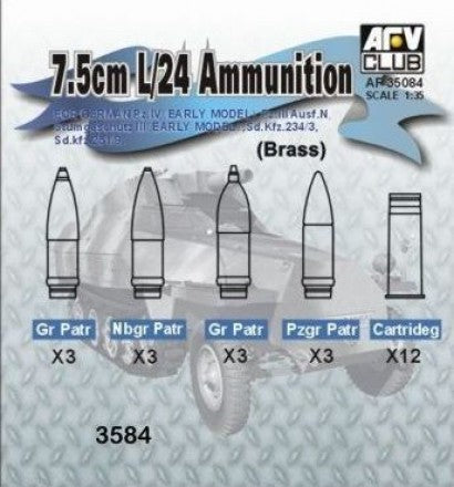 AFV Club AF35084 German 7.5cm Kwk L/24 Ammo 1:35