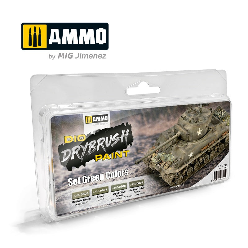 Ammo Mig 7301 DRYBRUSH SET GREEN COLORS