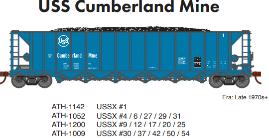 PREORDER Athearn ATH-1052 HO Ortner 5-Bay Hopper With Load, USSX #4 / 6 / 27 / 29 / 31