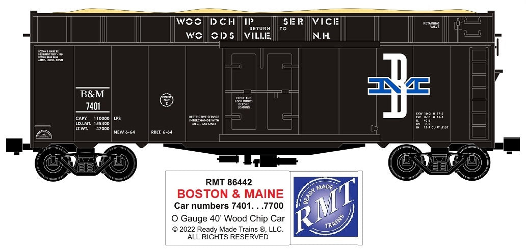 Ready Made Trains O 86442 Woodchip Car, Boston & Maine