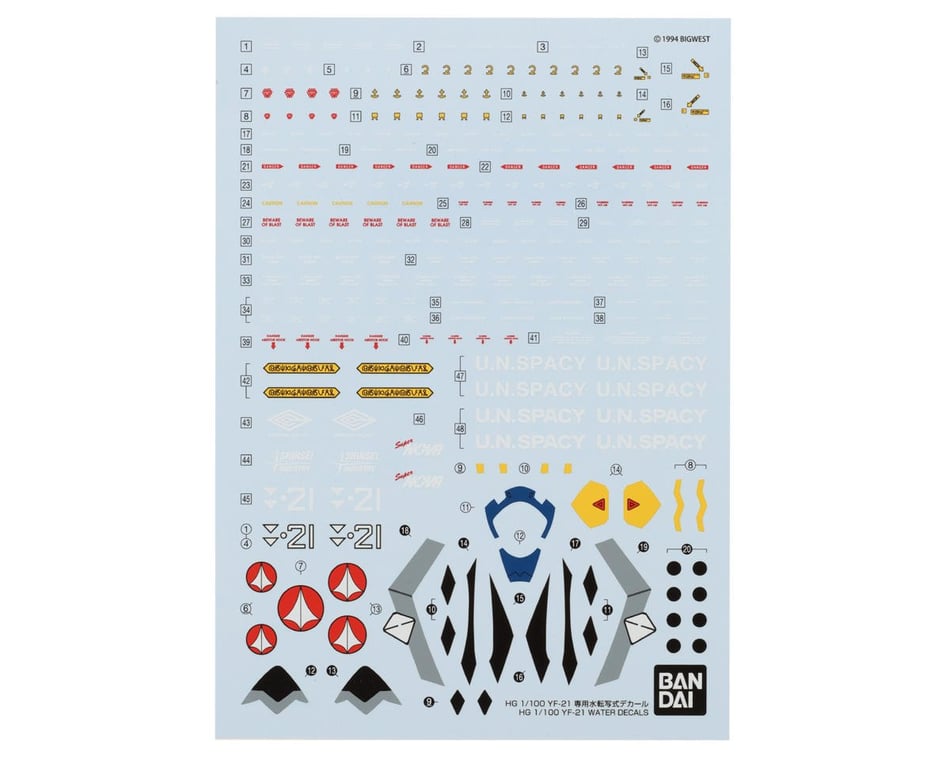 Bandai 2691352 Yf-21 Guld Goa Bowman Use Decal HG