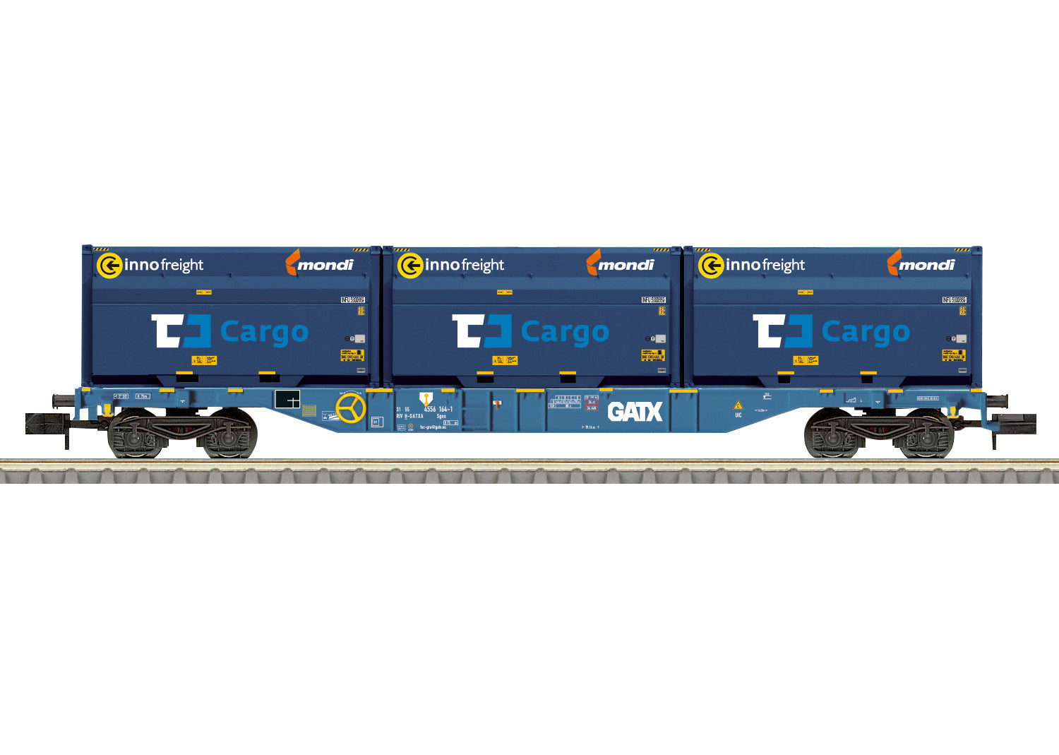 PREORDER Minitrix N 18434 Type Sgnss Container Flatcar with 3 Containers, Rail Austria GATX
