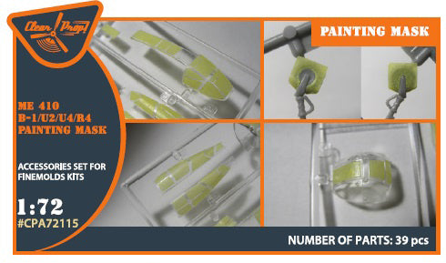 Clear Prop 1/72 Me-410 B-1/U2/U4/R4 painting mask on "yellow kabuki paper" for Finemolds kits