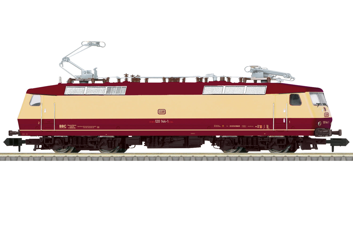 PREORDER Minitrix N 16027 Class 120.2 Electric , Schlunss Railroad Logistics #120 144-1 (DCC & Sound Equipped)