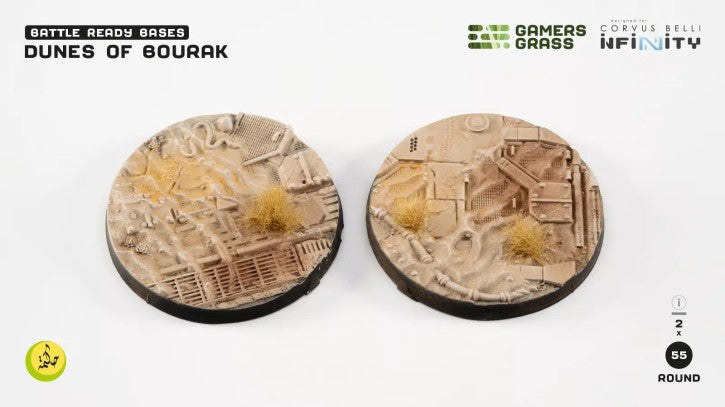 Gamers Grass Battle Ready Bases - Dunes of Bourak - Round 55mm (2x) (Designed for Infinity)