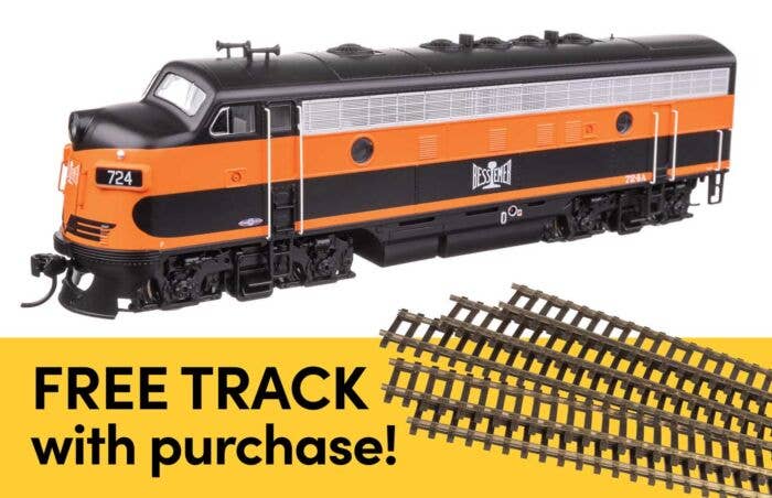 Walthers HO 11403 EMD F7A Locomotive Standard DC with WalthersTrack Code 83 Flex Track 5-Pack, Bessemer & Lake Erie #724A