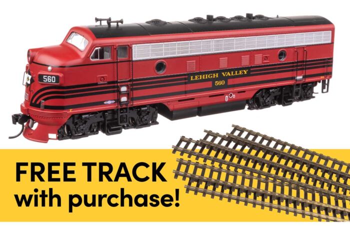 Walthers HO 11408 EMD F7A Locomotive Standard DC with WalthersTrack Code 83 Flex Track 5-Pack, Lehigh Valley #560