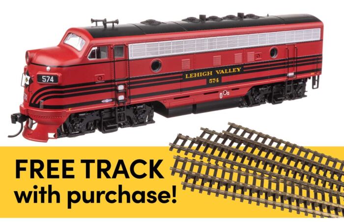 Walthers HO 11409 EMD F7A Locomotive Standard DC with WalthersTrack Code 83 Flex Track 5-Pack, Lehigh Valley #574