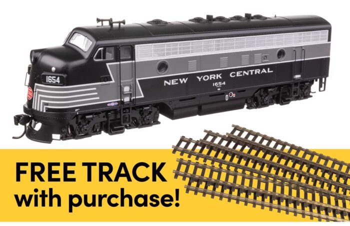 Walthers HO 11413 EMD F7A Locomotive Standard DC with WalthersTrack Code 83 Flex Track 5-Pack, New York Central #1654