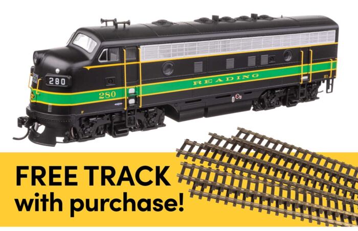 Walthers HO 11417 EMD F7A Locomotive Standard DC with WalthersTrack Code 83 Flex Track 5-Pack, Reading #280A