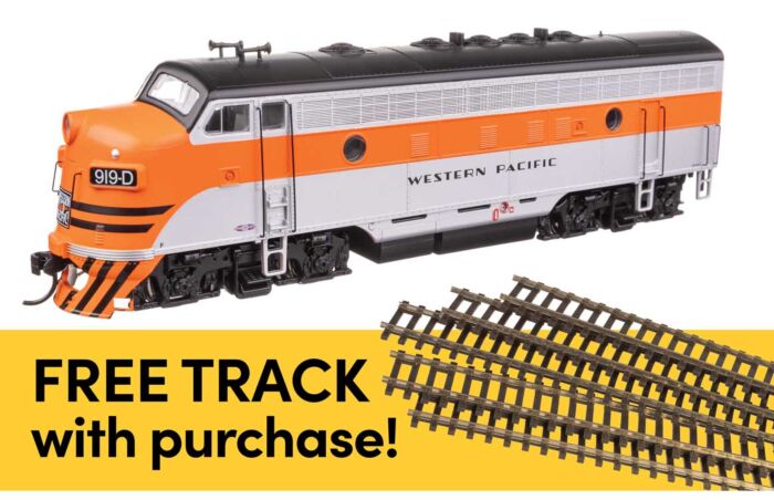 Walthers HO 11421 EMD F7A Locomotive Standard DC with WalthersTrack Code 83 Flex Track 5-Pack, Western Pacific #919D