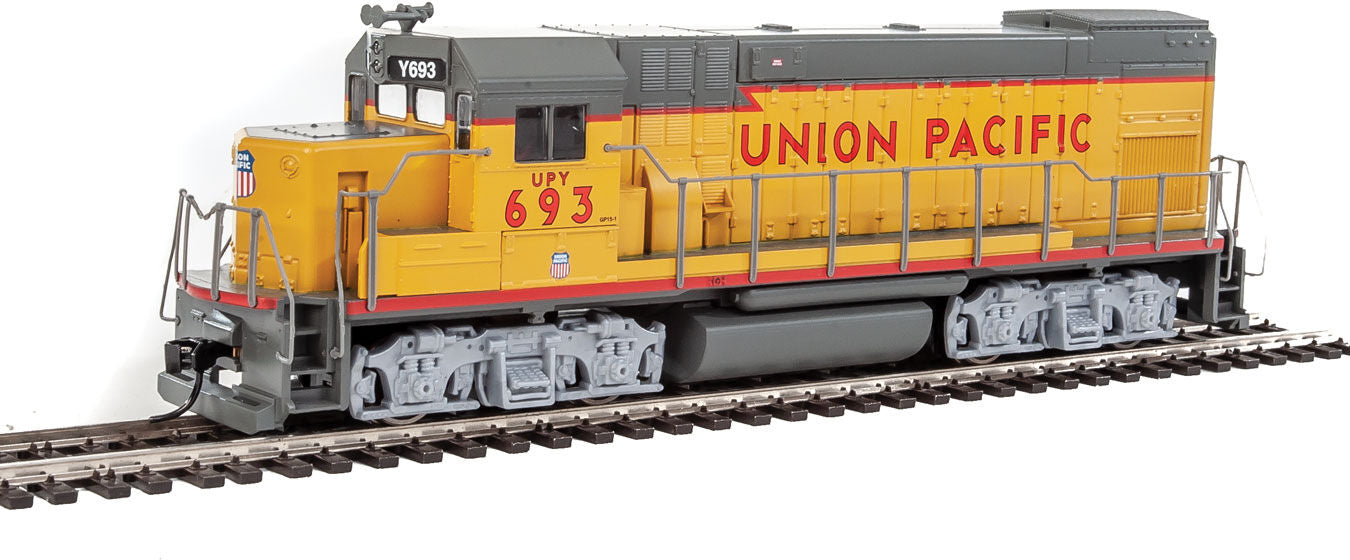 WalthersTrainline 931-2505 EMD GP15-1 - Standard DC -- Union Pacific(R) (yellow, gray, red), HO Scale