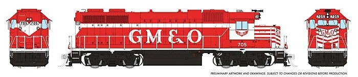 PREORDER Rapido HO 38559 EMD GP38 Low Nose Locomotive, Gulf Mobile & Ohio #718 (DCC and Sound Equipped)