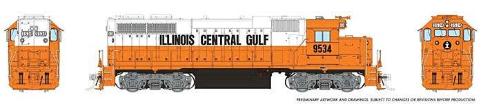 PREORDER Rapido HO 38561 EMD GP38 Low Nose Locomotive, Illinois Central Gulf #9536 (DCC and Sound Equipped)