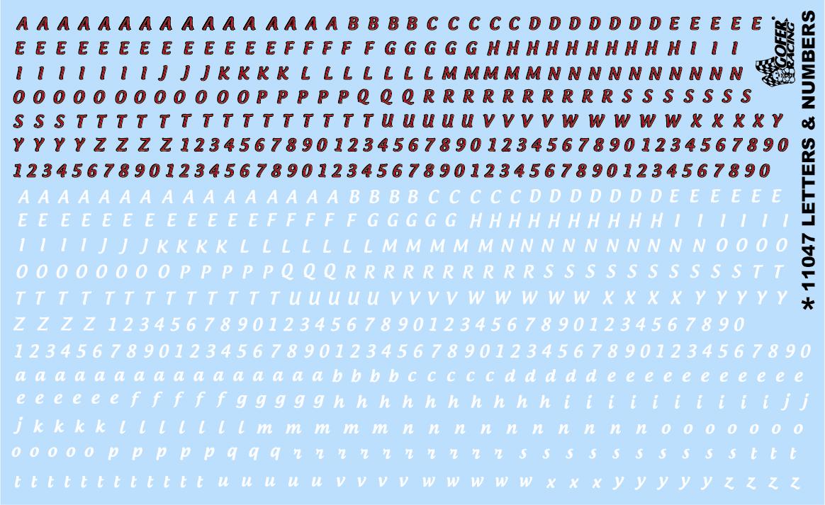 Gofer Racing 11047 Letters & Numbers 3/8' tall Decal