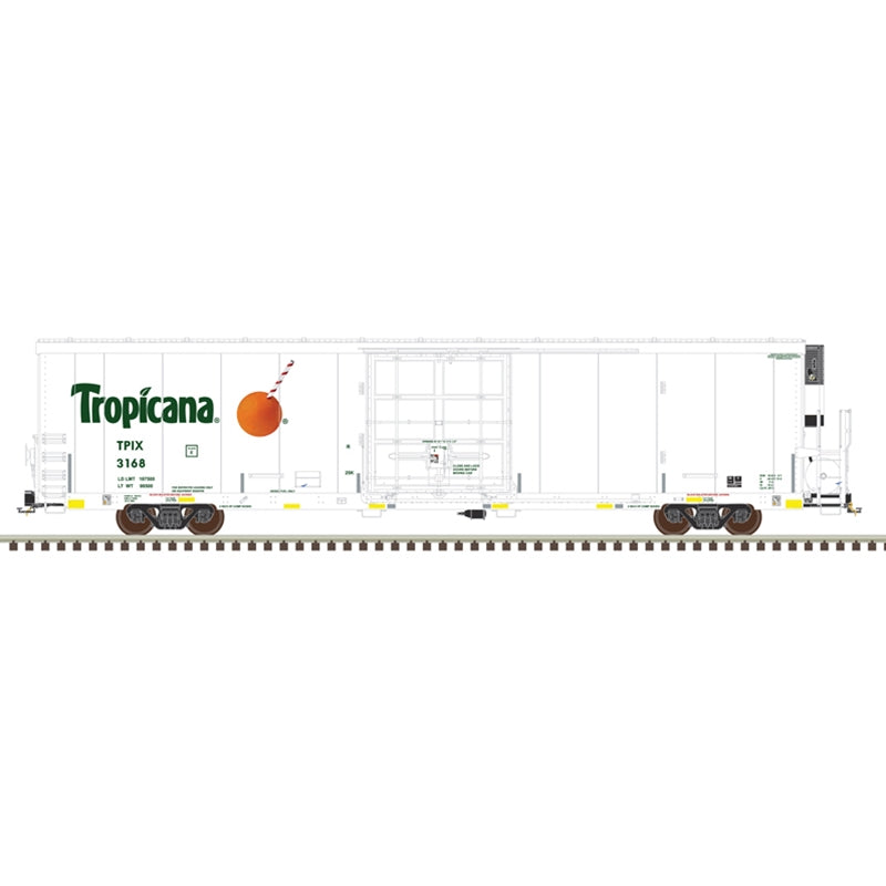 Atlas 20007329 TrinityRail(R) 64' Modern Reefer - Ready to Run -- Tropicana #3168 (white, green, orange, Safety Stripes #1), HO