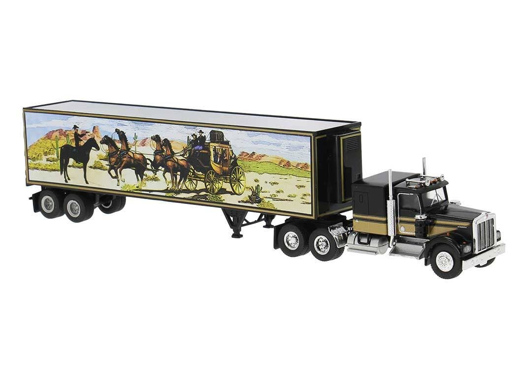 PREORDER Brekina HO 86255 Kenworth W900 Semi Tractor with Sleeper Cab and Reefer Trailer, Western Scene Mural