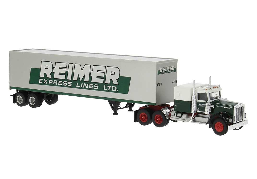 PREORDER Brekina HO 86258 Kenworth W900 Semi Tractor with Sleeper Cab and Van Trailer, Reimer