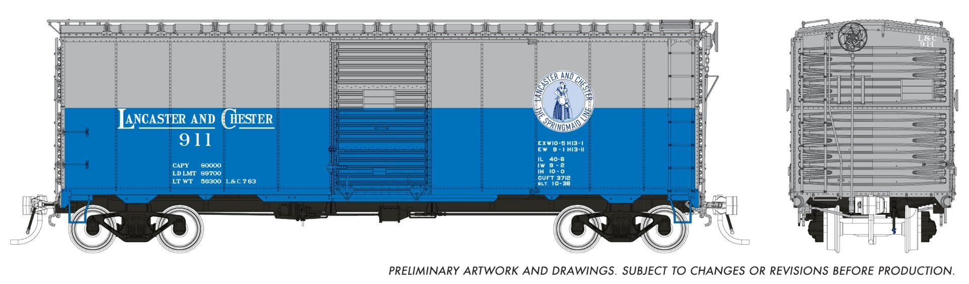 PREORDER Rapido HO 180006A 1937 AAR 40' Boxcar with Square Corner, Lancaster & Chester