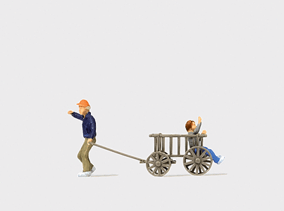 Preiser HO 28112 Man Pulling a Child in a Wooden Cart