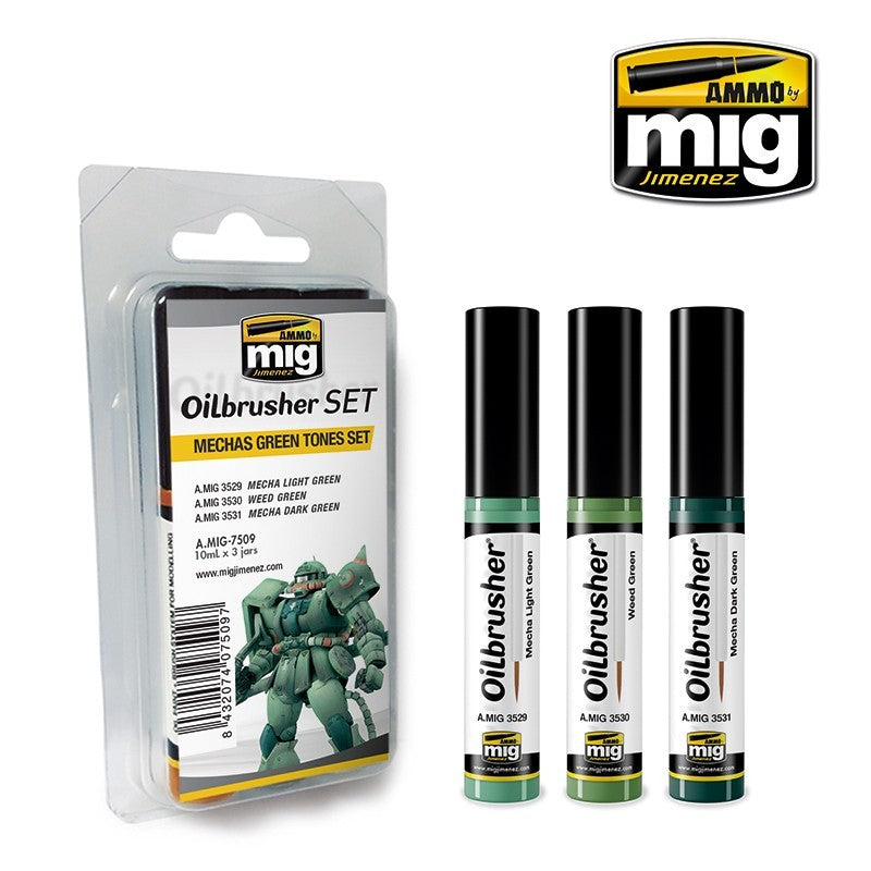 Ammo Mig 7509 MECHAS GREEN OILBRUSH SET