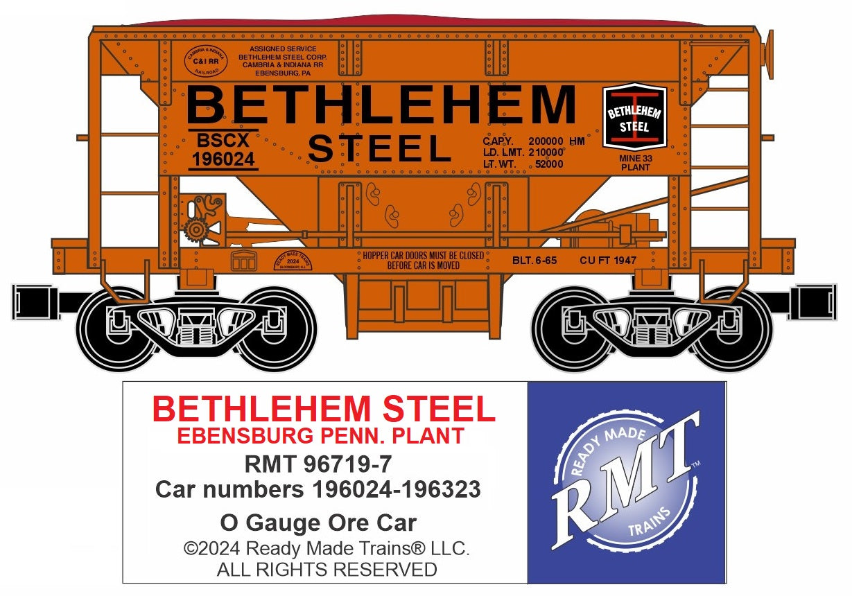 Ready Made Trains O 967197 Ore Car, Bethlehem Steel Ebensburg