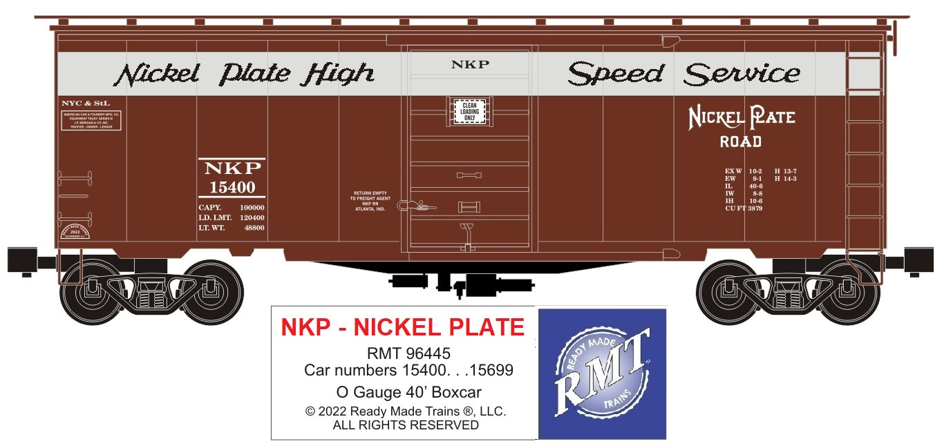 Ready Made Trains O 96445 Boxcar, Nickel Plate