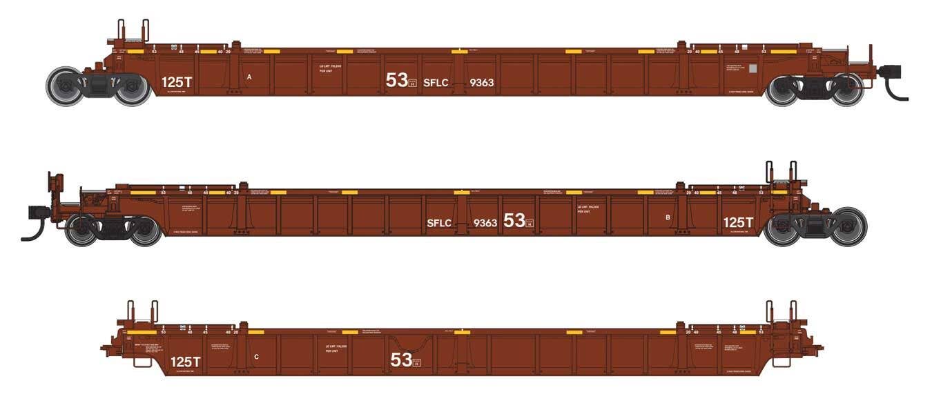 PREORDER Walthers Mainline HO 910-55823 NSC Articulated 3-Unit 53' Well Car, Santa Fe Leasing SFLC #9224