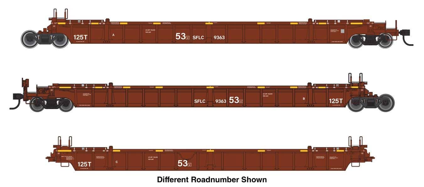 PREORDER Walthers Mainline HO 910-55824 NSC Articulated 3-Unit 53' Well Car, Santa Fe Leasing SFLC #9285