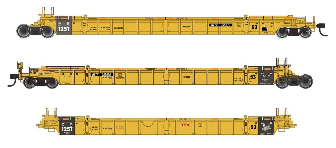 PREORDER Walthers Mainline HO 910-55826 NSC Articulated 3-Unit 53' Well Car, TTX #785570