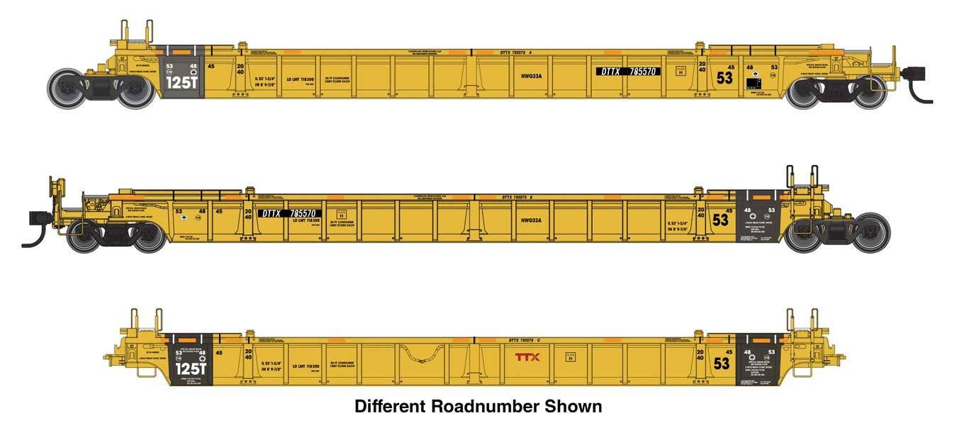 PREORDER Walthers Mainline HO 910-55827 NSC Articulated 3-Unit 53' Well Car, TTX #785786