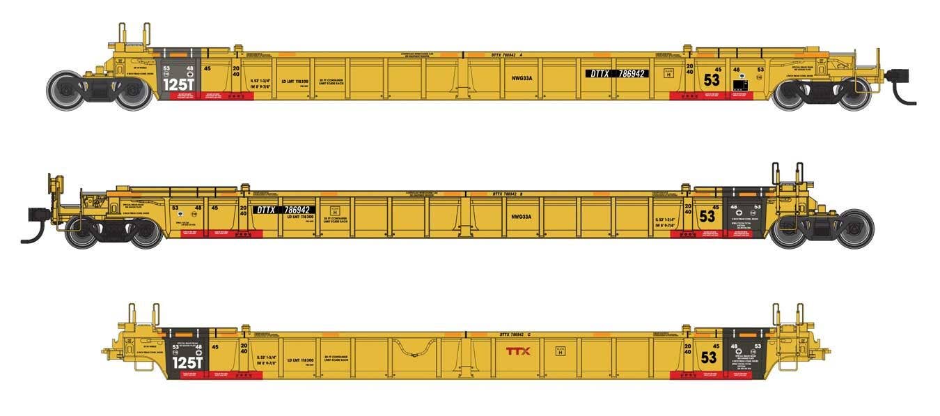 PREORDER Walthers Mainline HO 910-55829 NSC Articulated 3-Unit 53' Well Car, TTX #786942